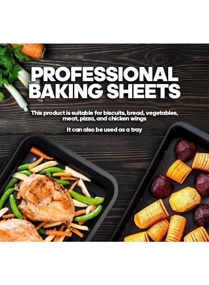 طقم صواني خبز من الفولاذ الكربوني مكون من 3 قطع، صواني خبز غير لاصقة للفرن، أدوات خبز متينة وغير سامة، صواني سهلة التنظيف لأفران المطبخ، مثالية لخبز الكوكيز، البراونيز، البيتزا، وشوي الخضار. - Image 4